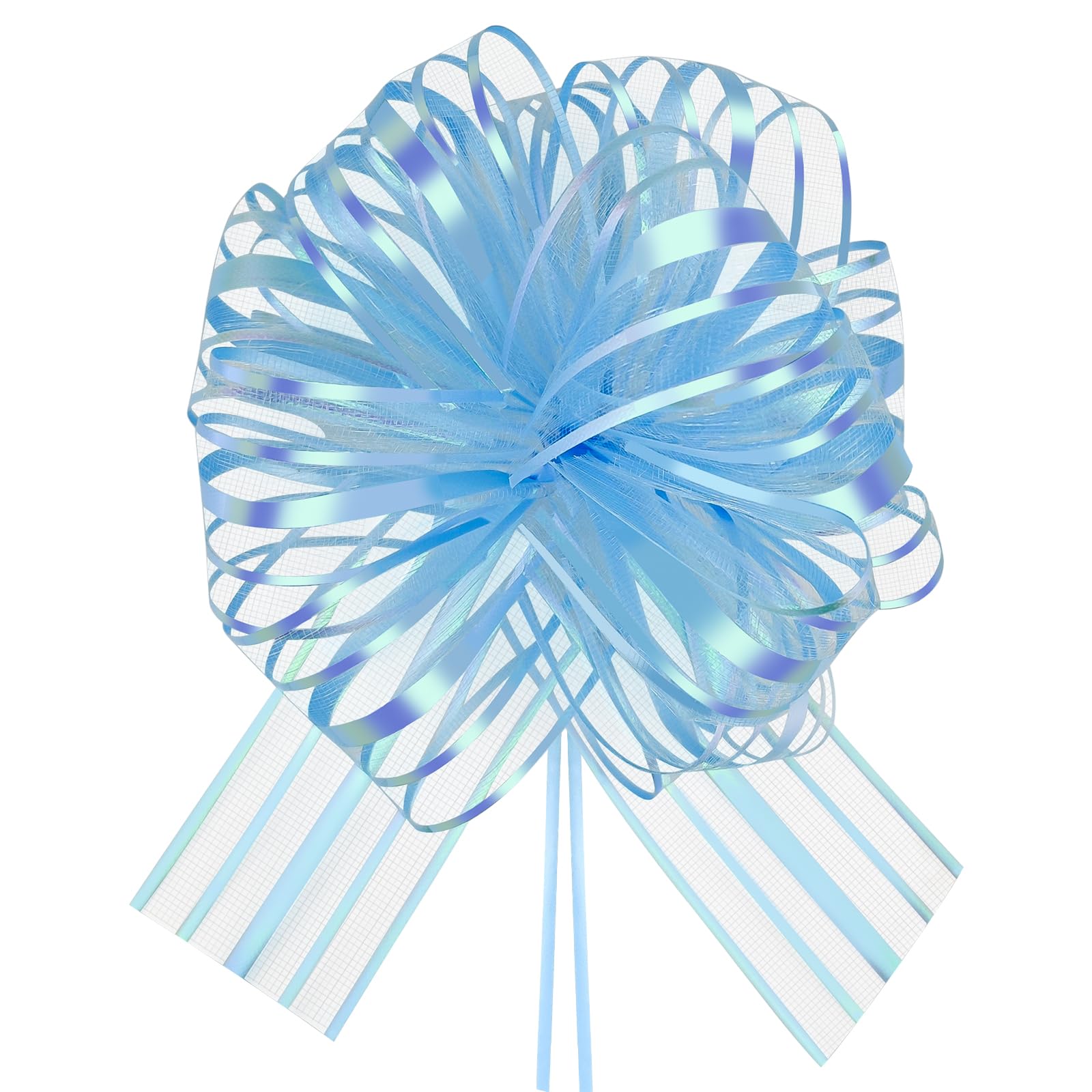 HHXUUAN 6pcs 6 Inch Large Organza Pull Bows for Gift Wrapping, Light Blue Ribbon Bows for Baskets Wedding Christmas Valentine's Day