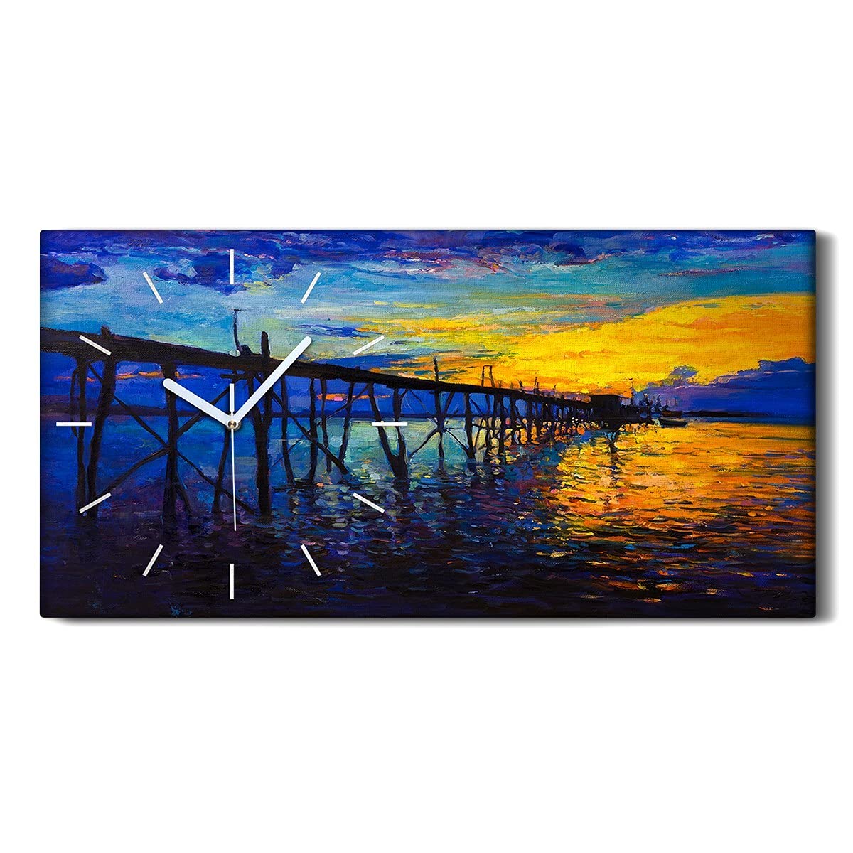 Horloge sur Toile 60x30cm Mer Abstraite Cadran Silencieux