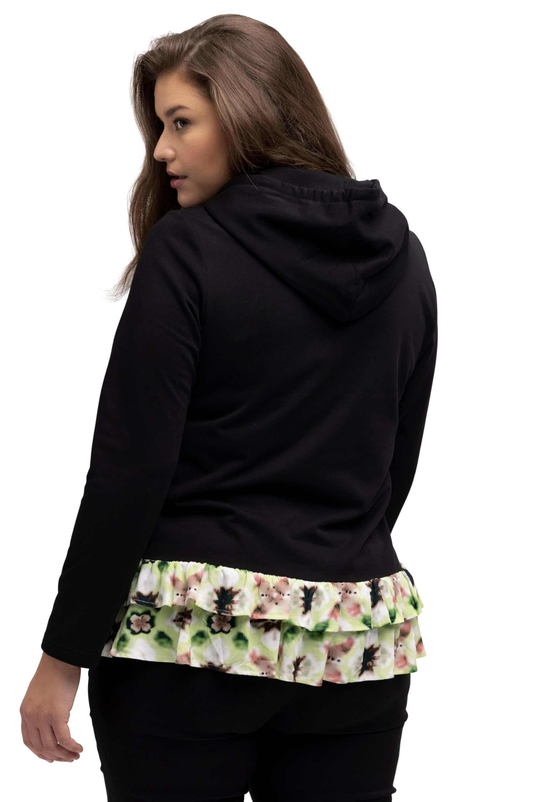 Ulla Popken Maglia dal Taglio Svasato con Effetto a più Strati, Cappuccio e Maniche Lunghe 812569