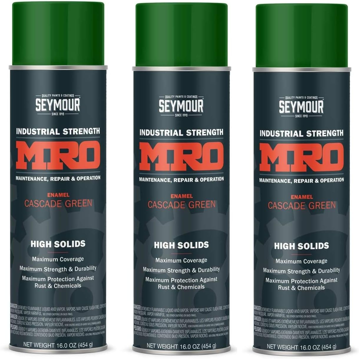 620-1448 MRO Industrial-Grade High Solids Spray Paint—Cascade Green (16 oz, 3-Pack / 48 oz Total) | Heavy-Duty Spray Paint for Industrial Equipment & Marine Use