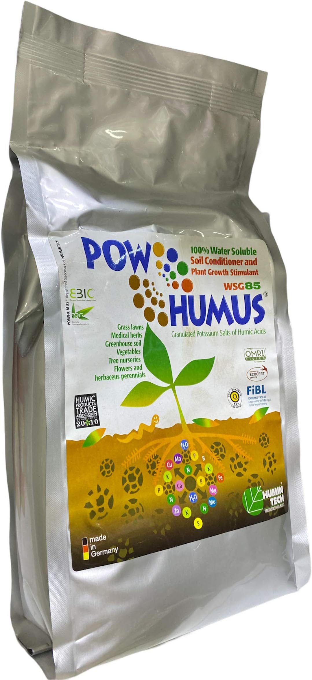 Ritaj POWHUMUS® WSG85 Granulated Potassium Salt of Humic Acids 100% Water Soluble Soil Conditioner and Plant Growth Stimulant | MOCCAE Approved | OMRI Listed | Made in Germany | 1 KG