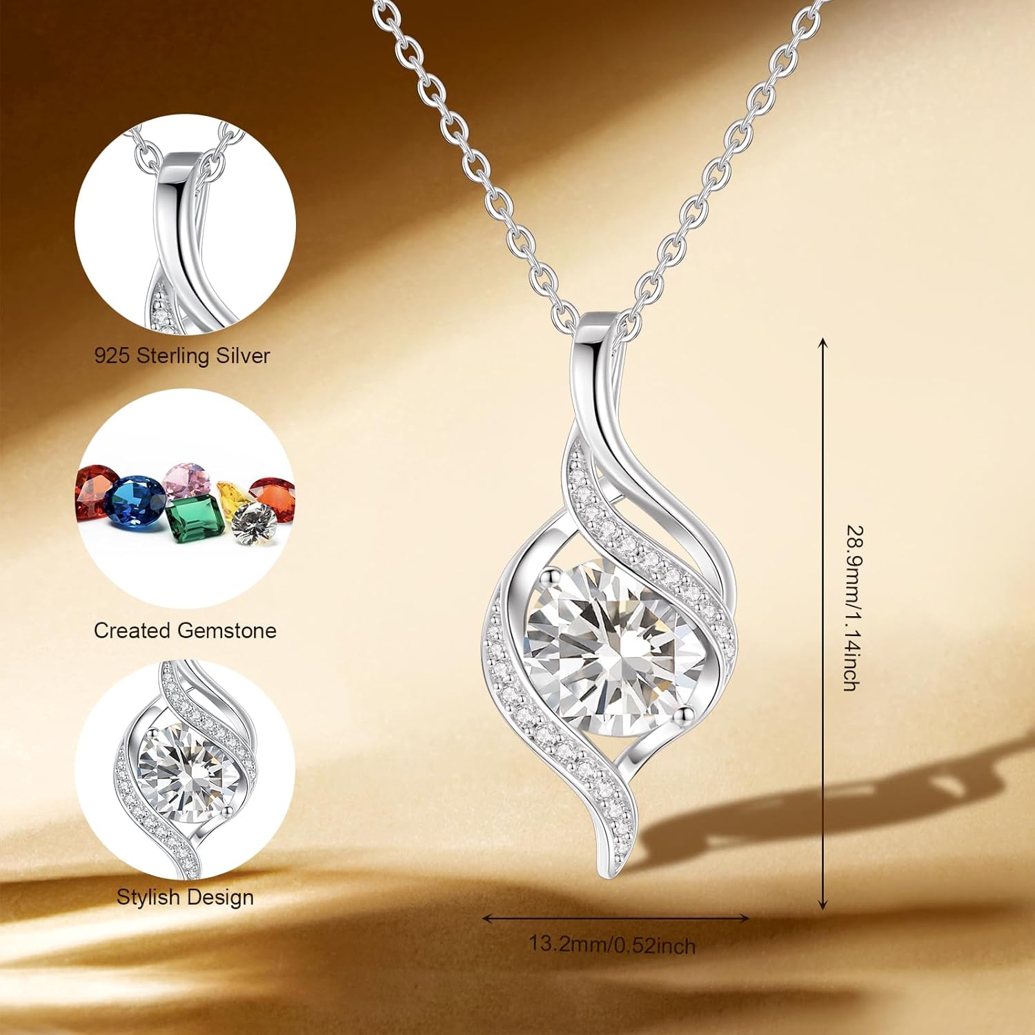 FANCIME Birthstone Necklace for Women Round Cubic Zirconia Necklace S925 Sterling Silver full Love Birthday Gifts for Mom Women - Image 2