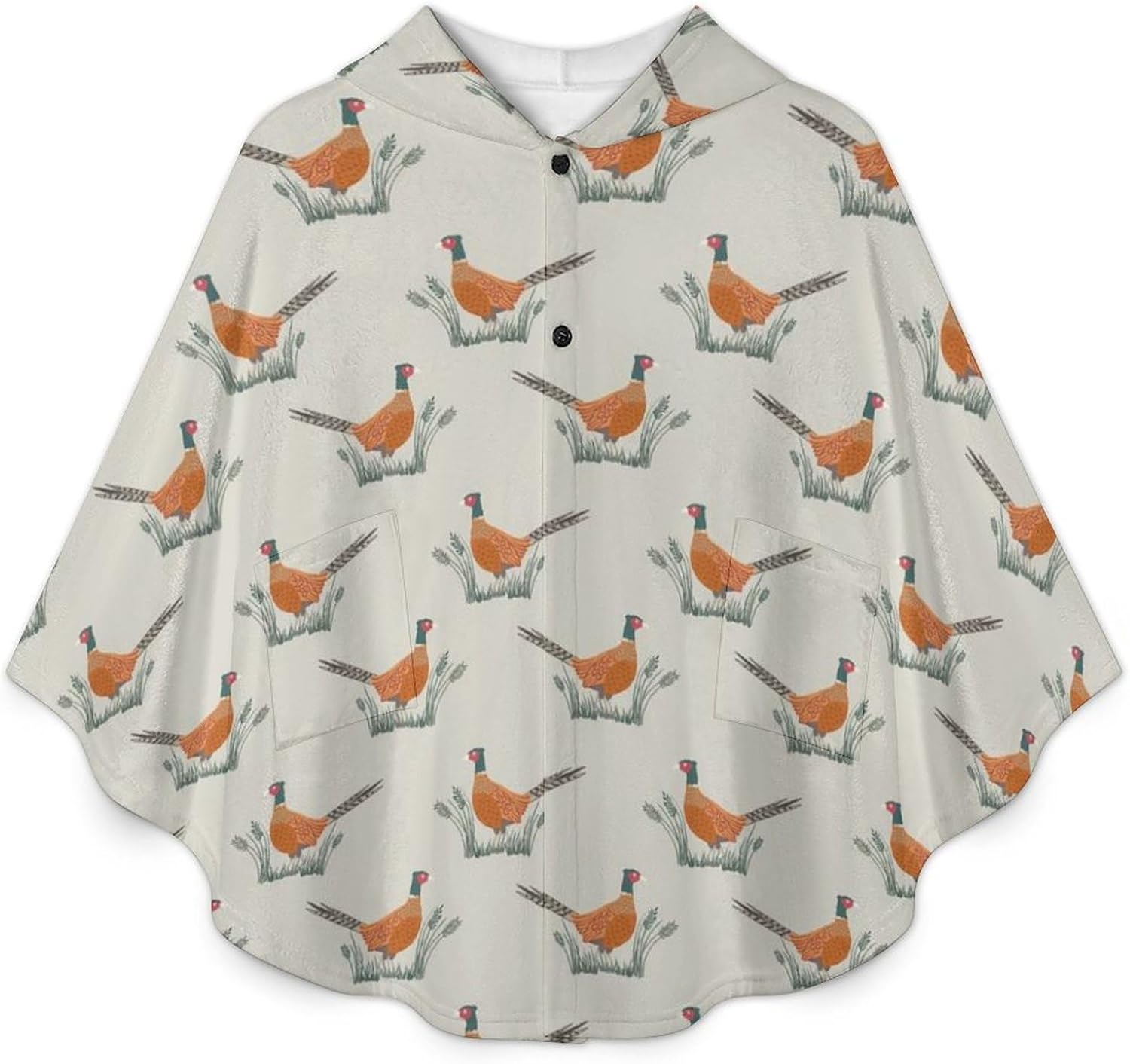Pheasant On Natural Wearable Blanket with Hooded Flannel Blankets Cape with Pocket