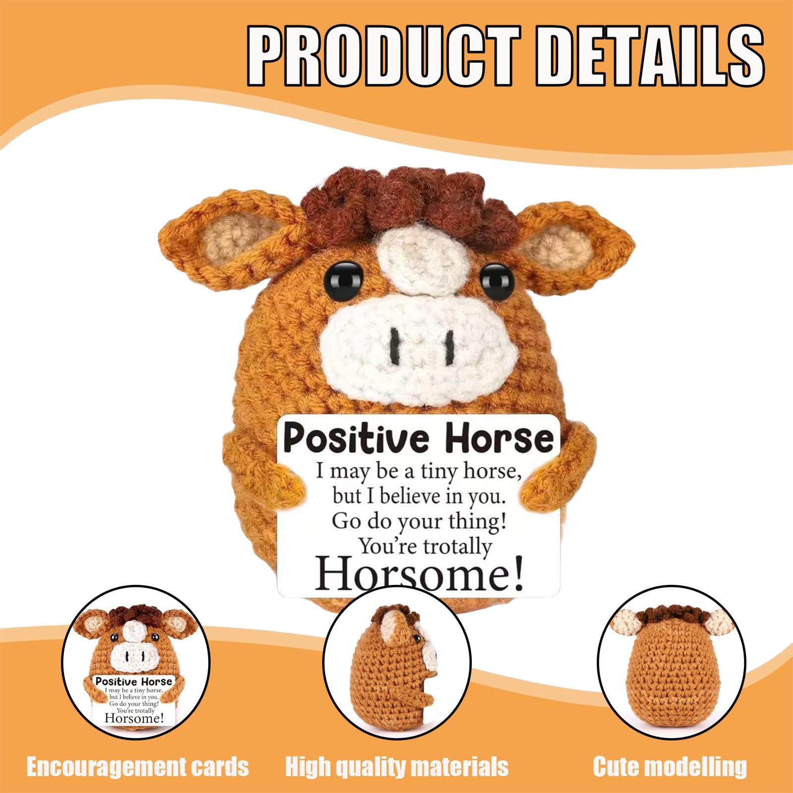CtiUjdx Posltive Horse, Posltive Crochet Animals, Emotional Support Companion for Office Desk Decor Horse Gifts - Image 3