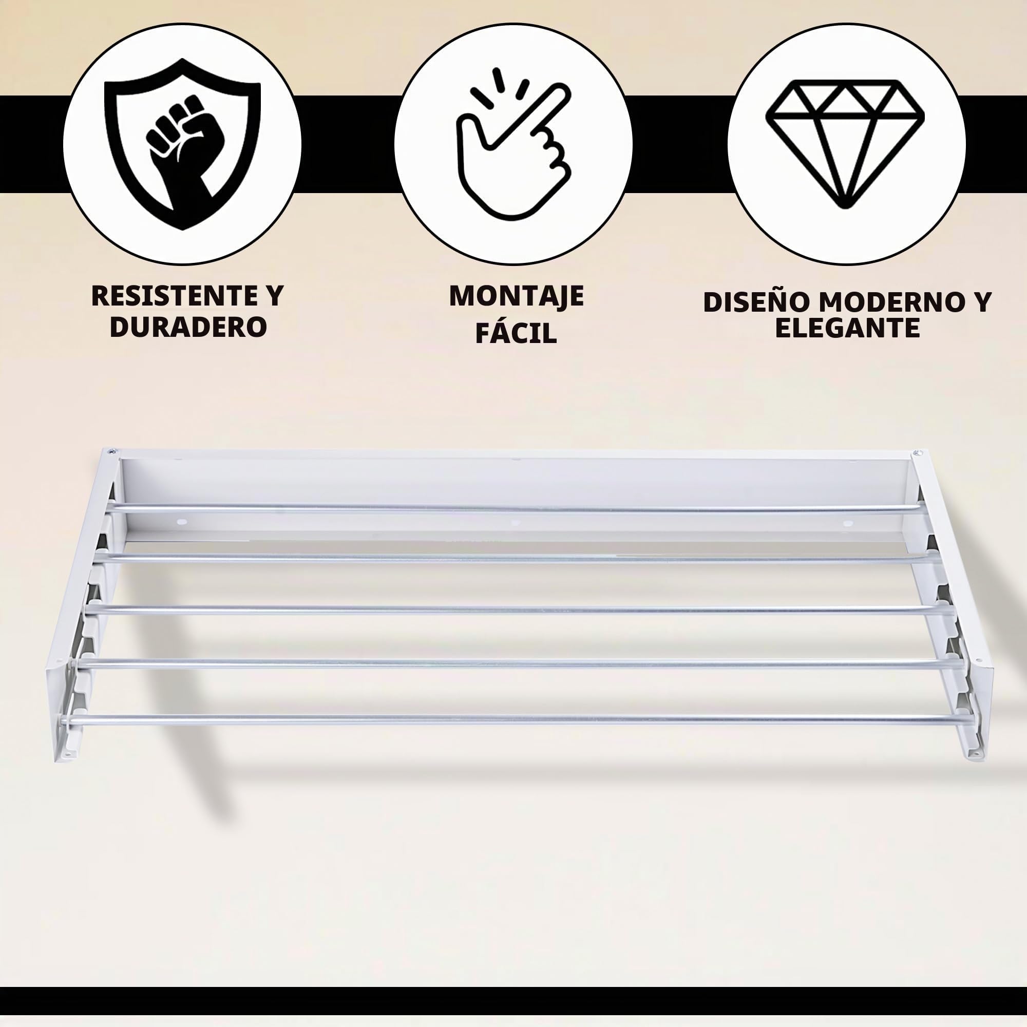 Vonia Tendedero Extensible de Pared 80 x 40 cm - Tendedero Plegable con 4 m de Secado y Carga de 25 kg - Tendedero Retráctil para Interior y Exterior - Aluminio - Blanco
