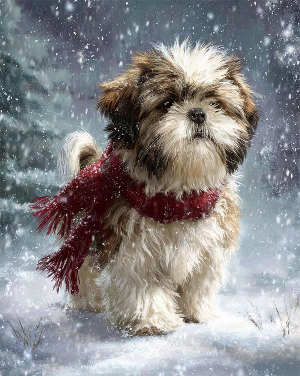 RKFLGEW DIY Seed Bead Embroidery Kits Cartoon Shih Tzu 50x70cm