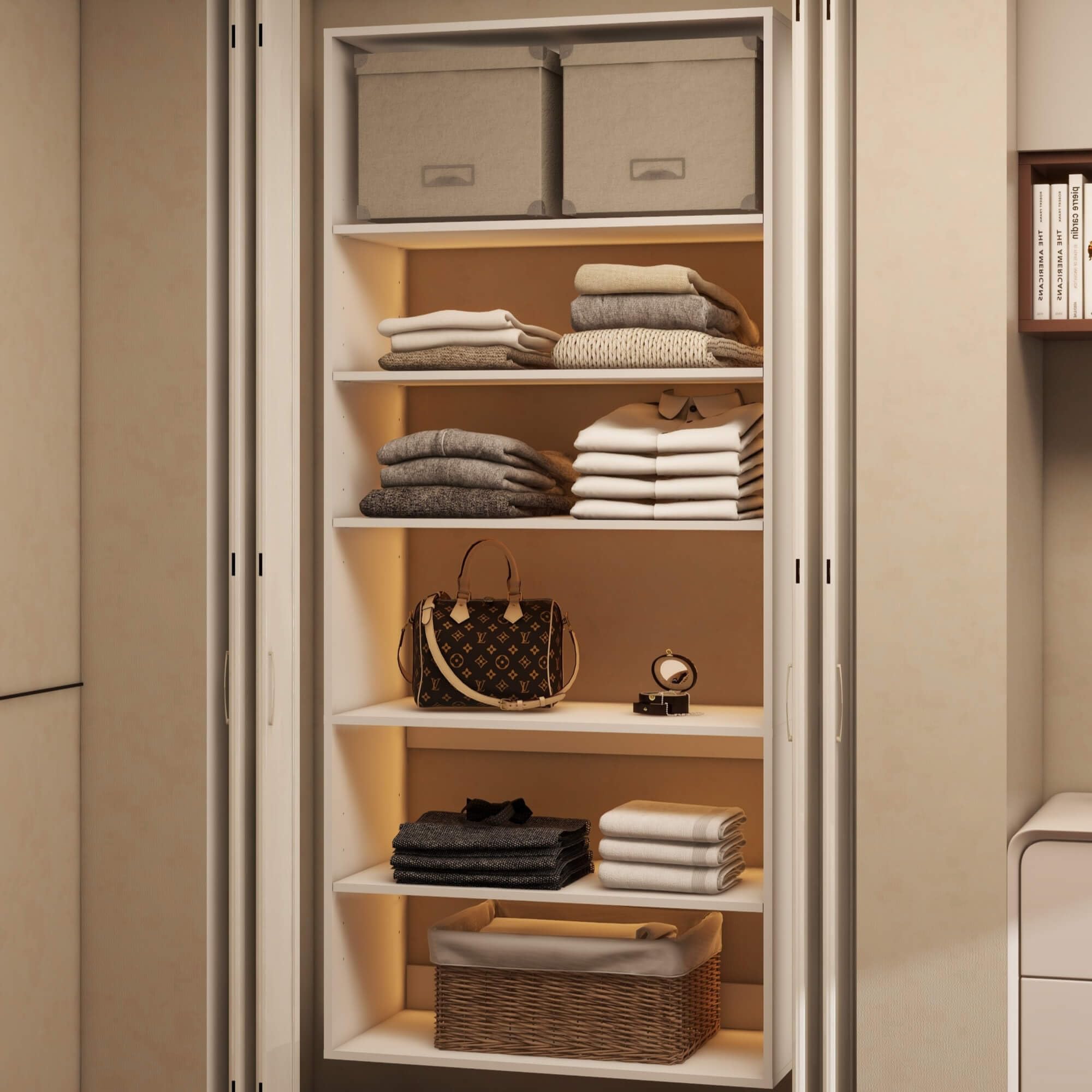 Keloyid Modular Wooden Closet System with Shelves Wall Mount Modern Shelving for Walk in Closet Bedroom Organization Built in Clothes Storage White 31.5'' x 15.75'' x 70.87''