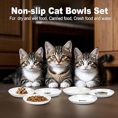 Miniatura 4 de Cuencos para gatos, sin derrames, con bigote y fatiga para gatitos, con silicona antideslizante, platos de cerámica para gatos, agua y húmedos y