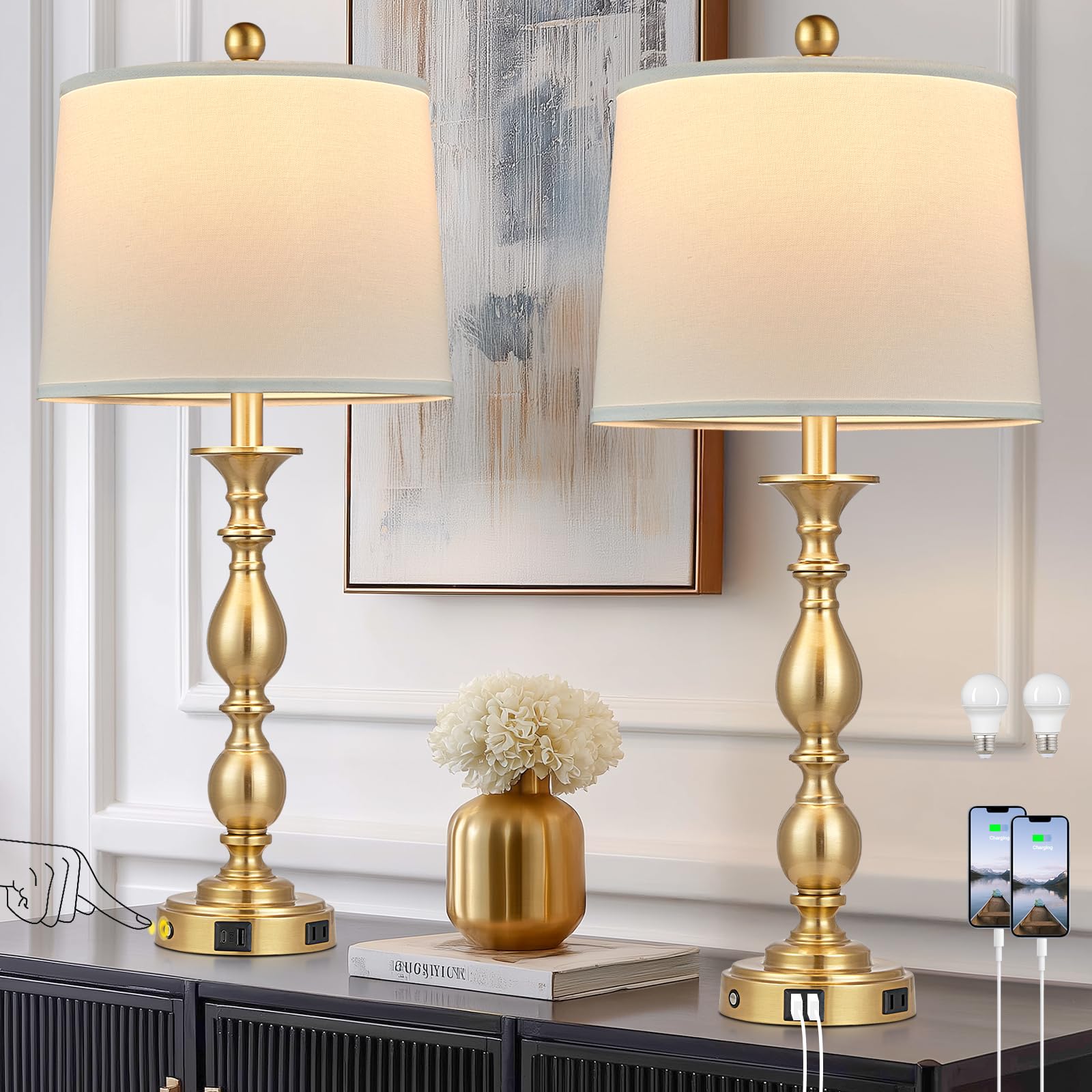 Photo 1 of MOUVOVO 28" Modern Table Lamp Set (2) - Gold