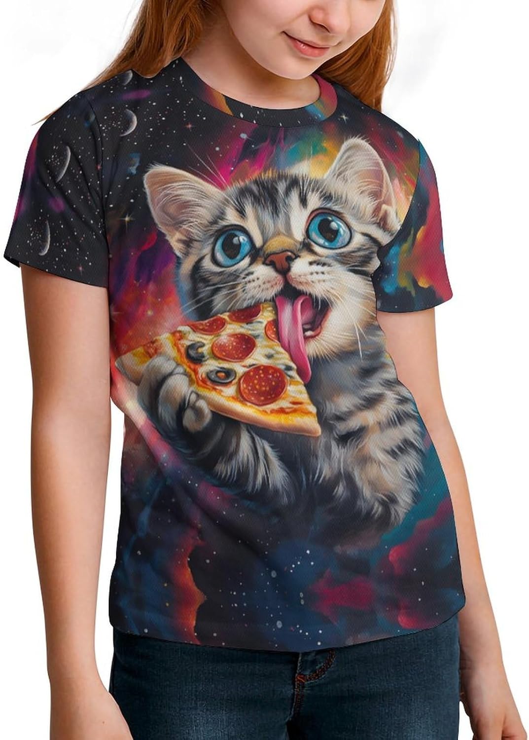 Boys Girls 3D Cat Graphic Printed T-Shirt Kids Summer Cool Crewneck Short Sleeve Tees - Image 2