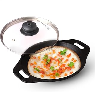 The Indus Valley Pre-Seasoned Cast Iron Appam Pan/Appachatty/Chetty Pan/Appam Patra with Glass Lid | 22.2 Cm/8.7 Inch, 1.5 Price In India