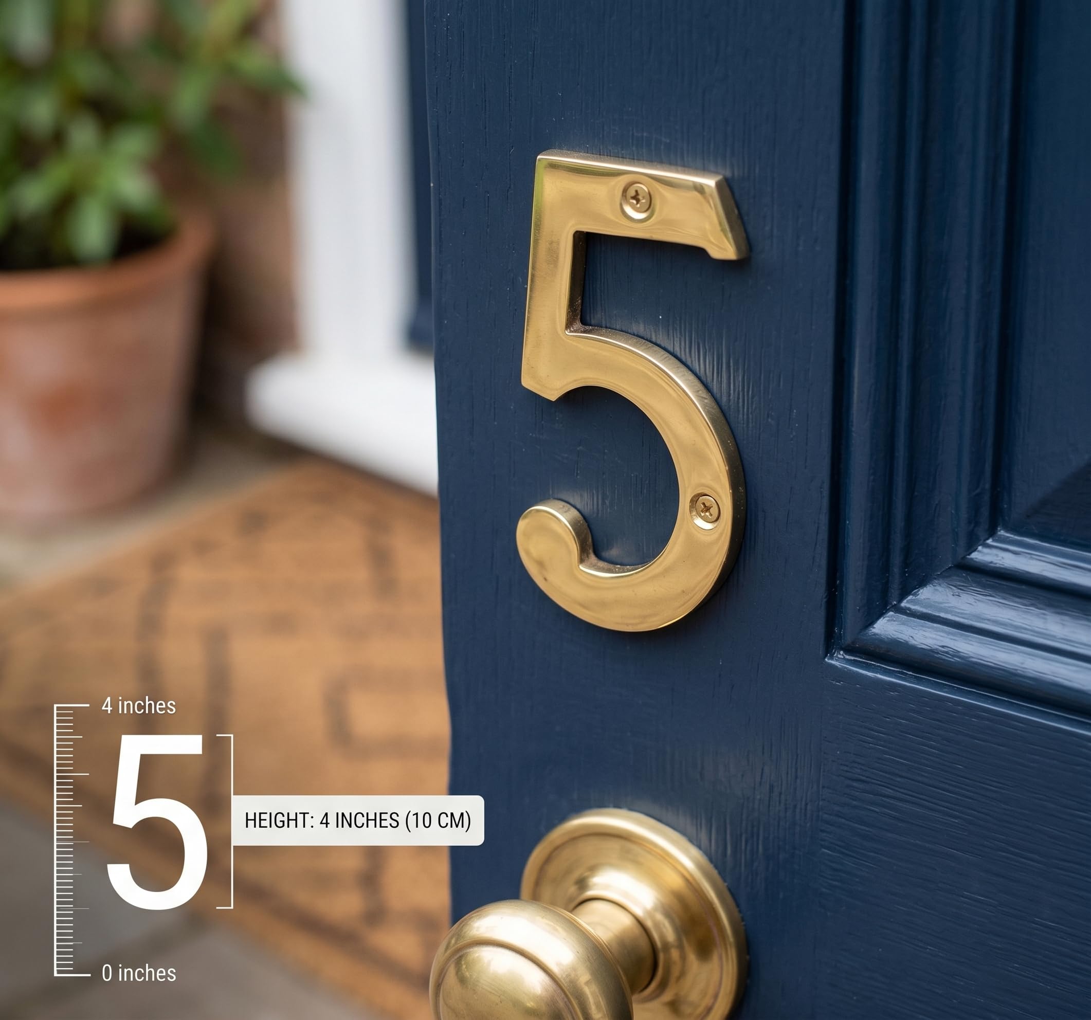 eSplanade 4" Brass House Hotel Door Number Plaque Sticky Numeric Numerical Digit 0-9 (5(five)) — Amazon image 3