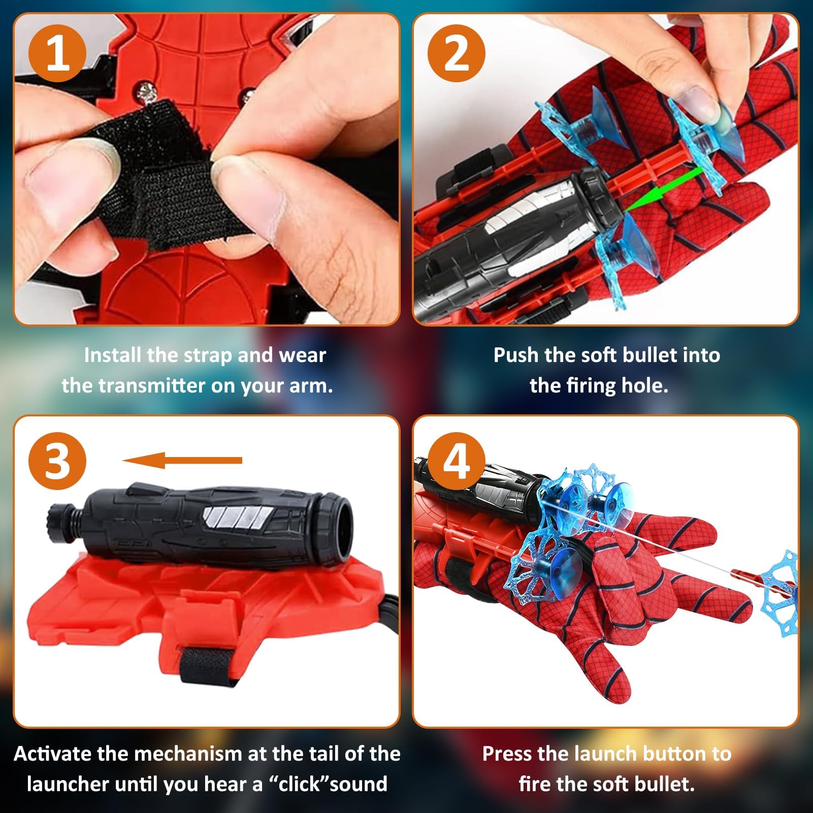 Spid-erm Guanti per Bambino, Spara Ragnatele Spid-er, Launcher Glove, Giochi Spid-er con Spid-erm Maschera e Spid-erm Mantello, Guanto Spid-er Spara Ragnatele, Cosplay Giocattoli da Polso Set