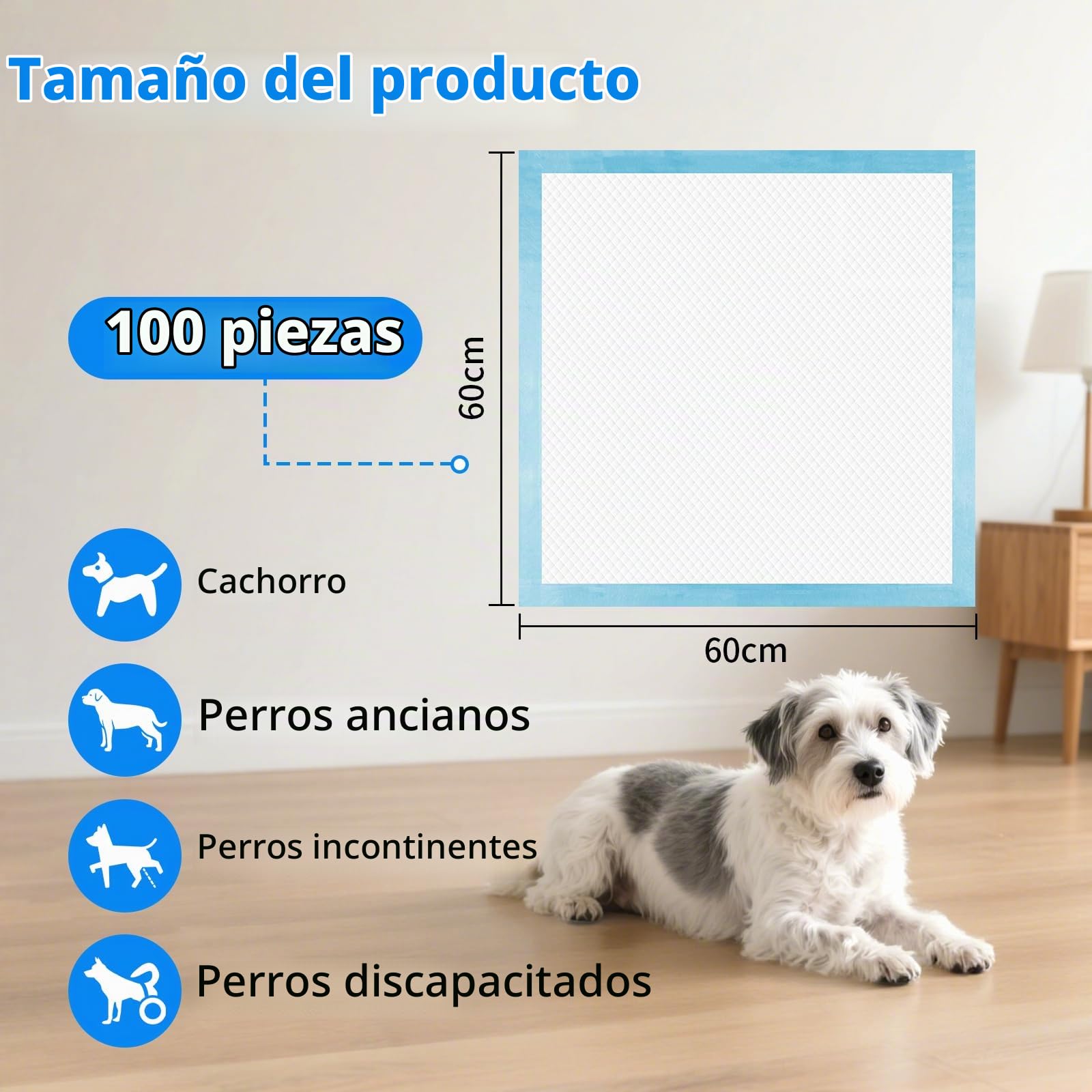 100 Piezas Empapadores Perros, 60 × 60 cm Almohadillas de Adiestramiento de Cachorros, Almohadillas Bebe Adopta un Diseño Impermeable de 6 Capas, Que Puede Absorber Rápidamente la Humedad