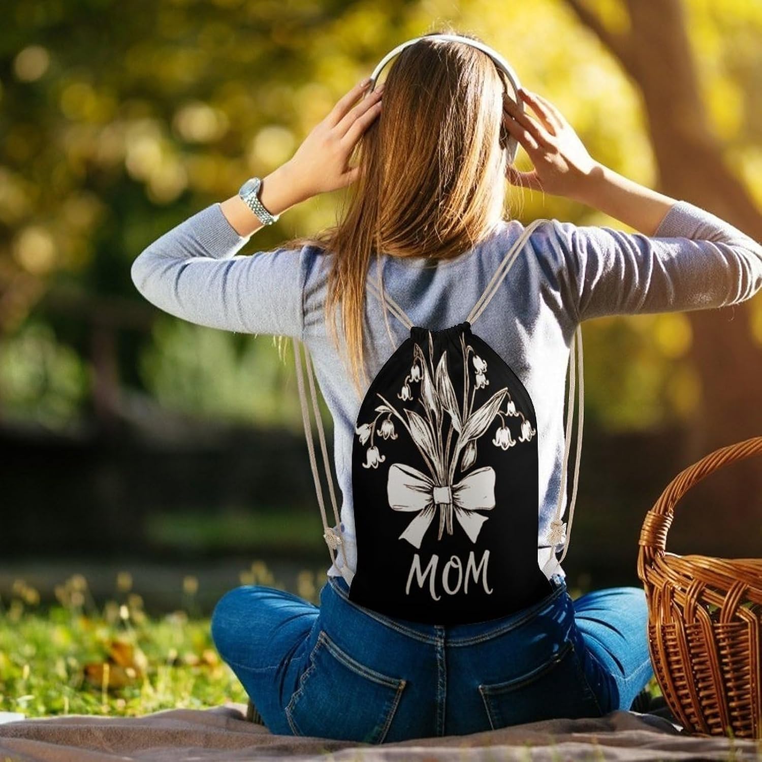 I Love Mom Drawstring Backpack Gym Bag Draw String Back Bags for Sports Tennis Party Favor