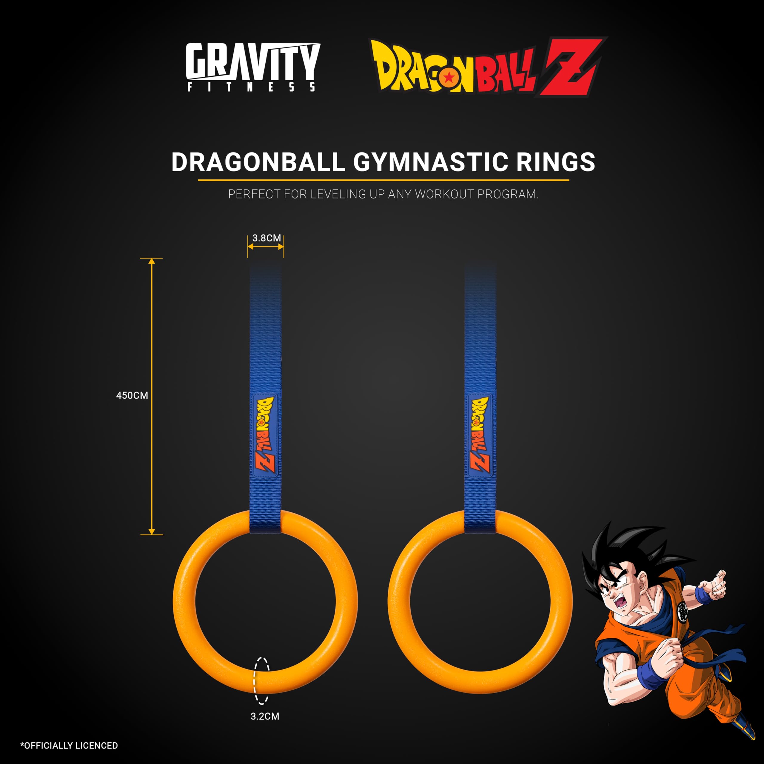 GRAVITY FITNESS Dragon Ball Z - Anelli da ginnastica in legno per esercizi muscolari, tuffi e trazioni, attrezzature per allenamento a corpo e accessori per ginnastica a casa