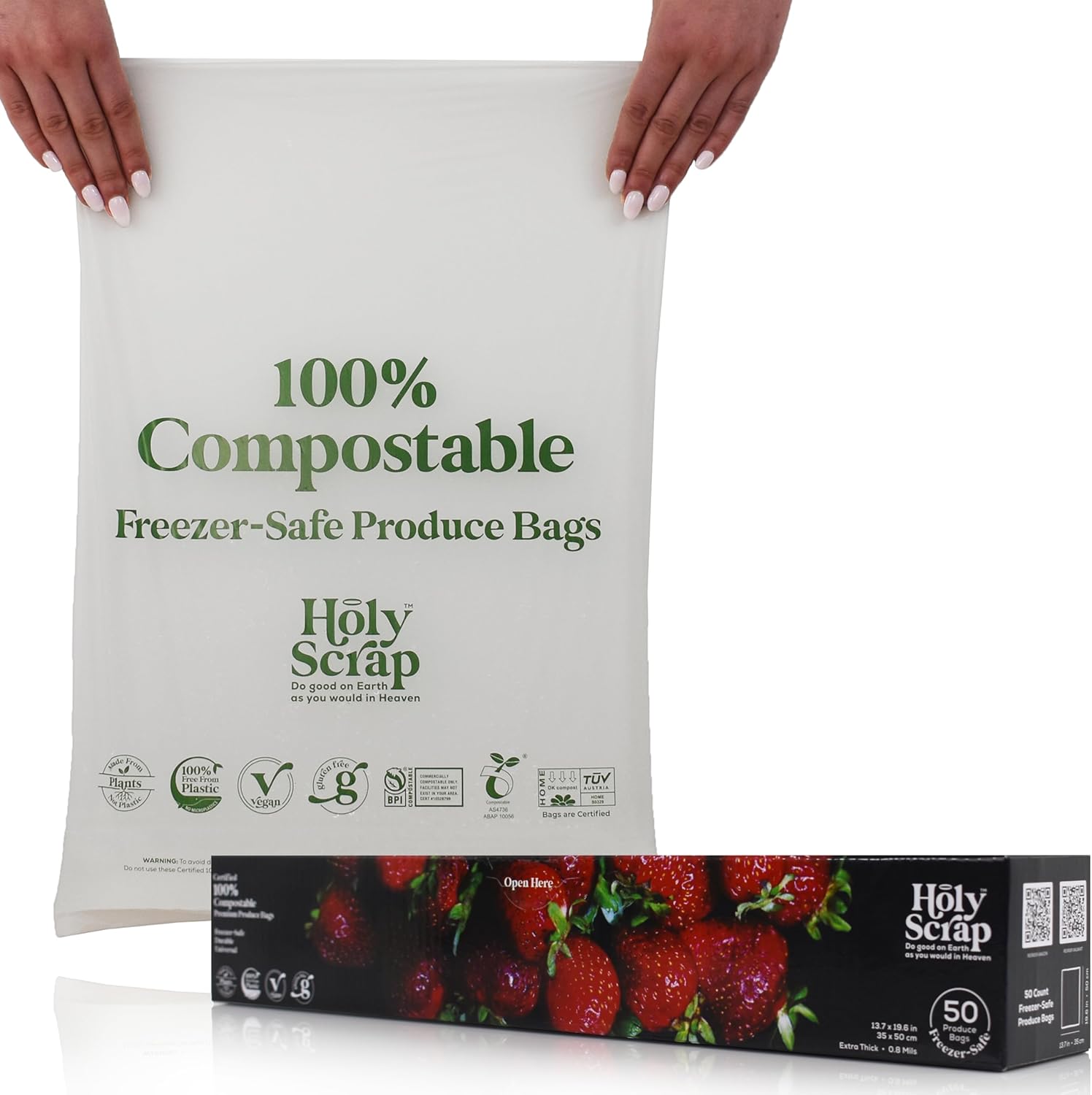 HOLY SCRAP! 100 Compostable Produce Freezer Bags 3 Gallon