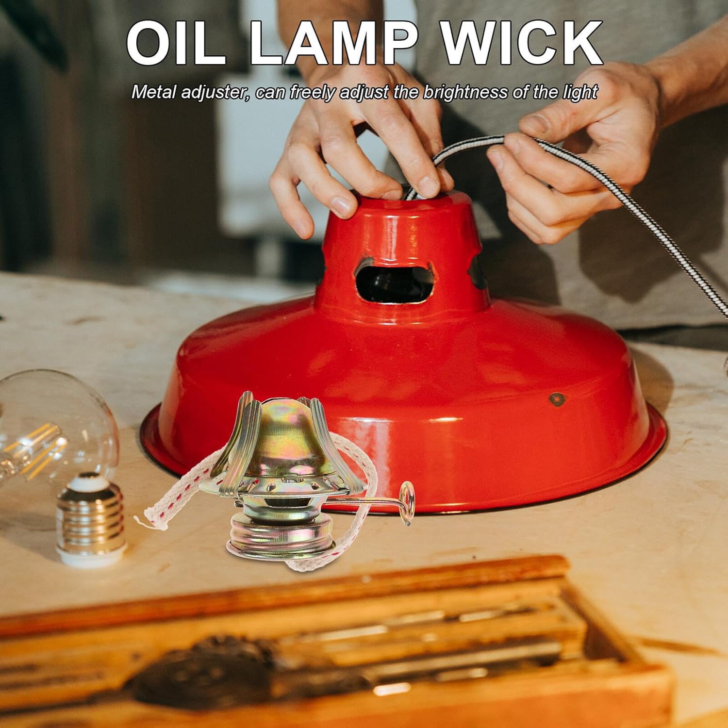 Oil Lamp Metal Base Burner with Kerosene Regulator and 1m Wick Set, Vintage Four-Claw Oil Lamp Fitting with Glass Dome Shade for Home Décor and Housewarming
