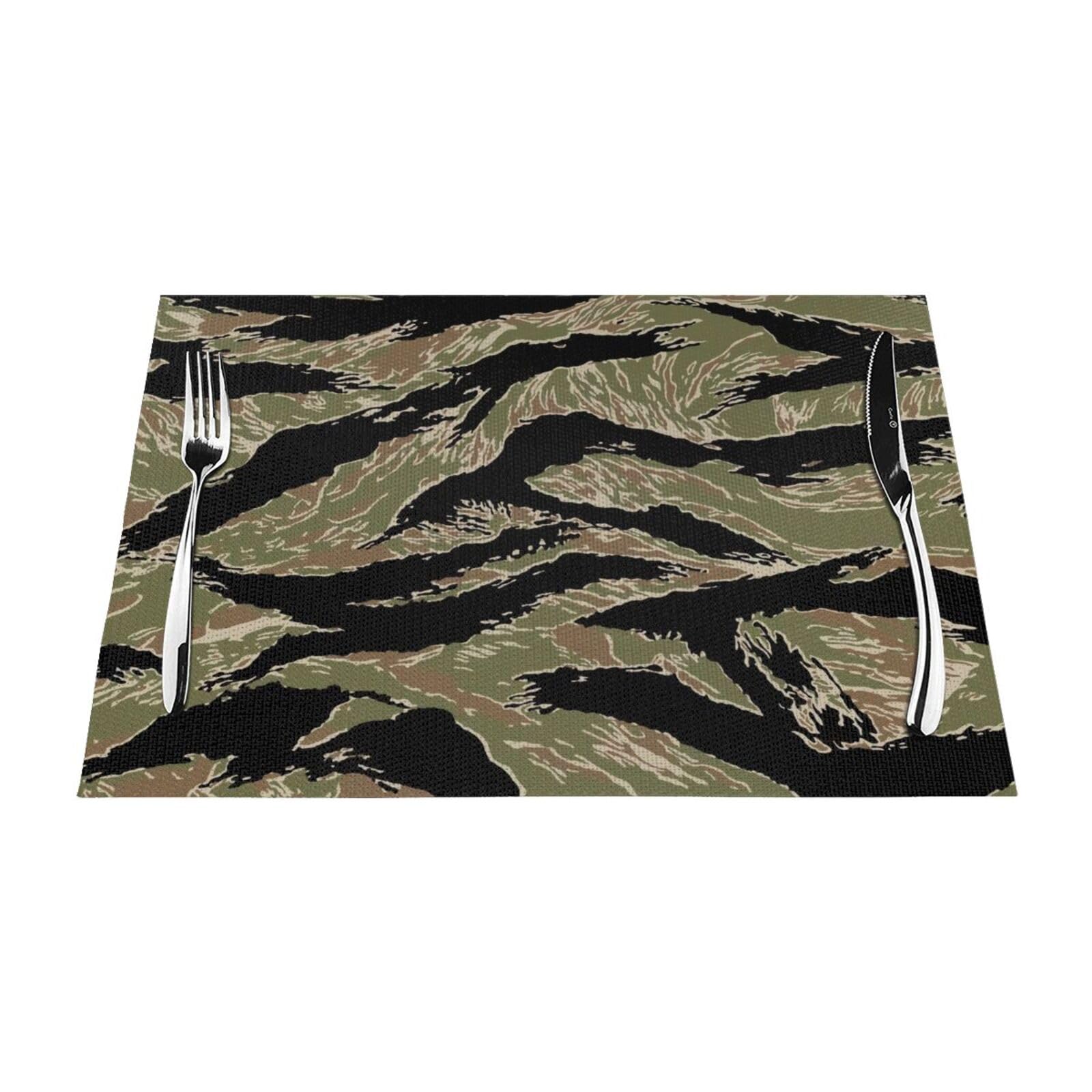 PVC Placemat Set of 6 PCS, 45x30 CM, Tiger Stripe Camouflage Printed Non-Slip Heat Resistant Place Mats for Kitchen Dining Table Indoor Outdoor