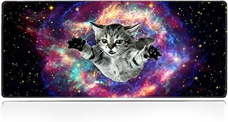 Large Gaming Mouse Pad with Stitched Edge  Galaxy Nebula Cat Desk Pad XXL Mouse  - Compare price