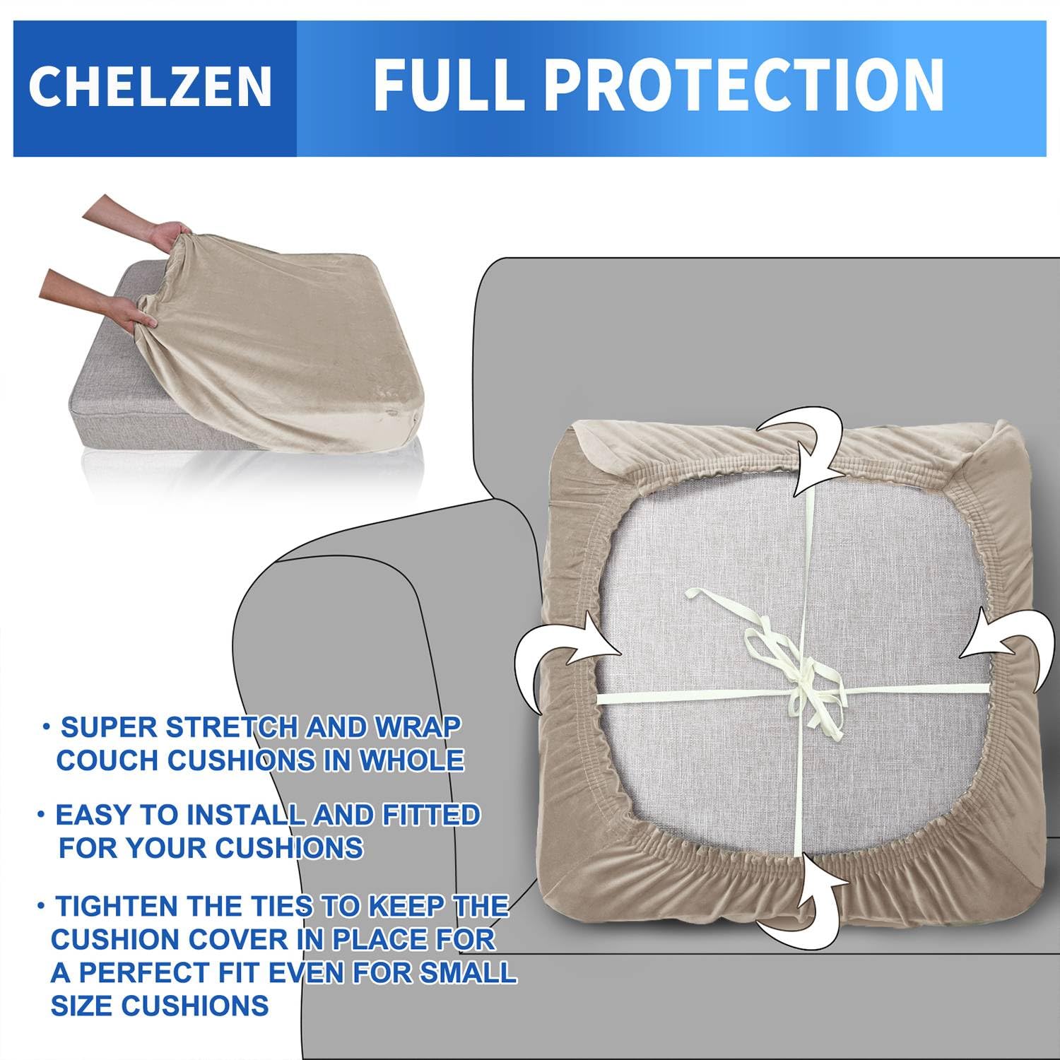 CHELZEN Velvet Sofa Seater Cushion Cover, Super Stretch Sofa Cushion Slipcovers - Image 3