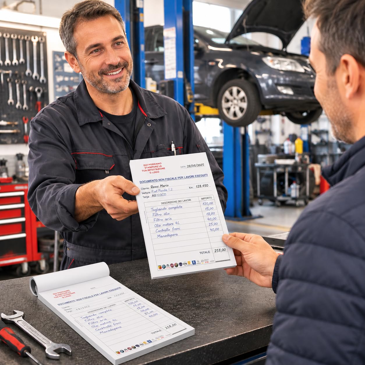 Ricevuta Non Fiscale per Officina Meccanica 15x21 cm – Blocchi da 50 Fogli – Documento Lavori per Meccanici, Carrozzieri, Elettrauto – Personalizzabile con Logo