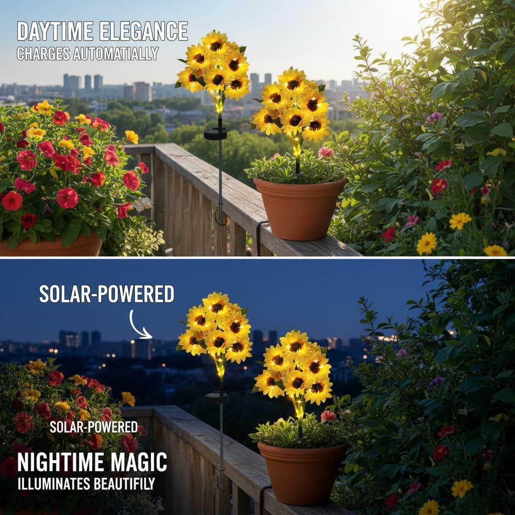 FOFOWHAT Sunflower Solar Lights Outdoor Garden Decor - 5 Pack with 30 Waterproof Sunflower Lights, Xmas Gifts for Mom Women, Outside Sun Flower Decorative Stakes Light for Landscape Yard Patio Lawn