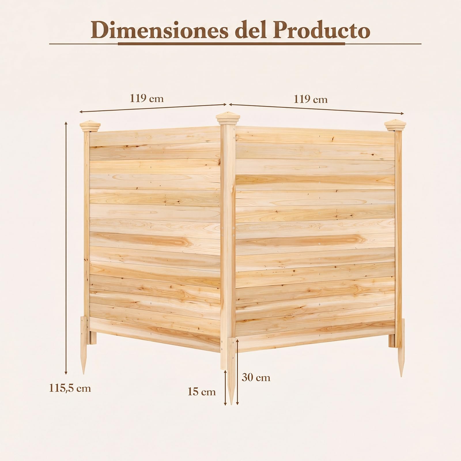 COSTWAY Valla de Privacidad de 2 Paneles, 1190 x 1190 mm, Vallas Jardín de Madera Abeto con Estacas de Tierra Metálicas, Pantallas para Cubos de Basura para Jardín (Natural)