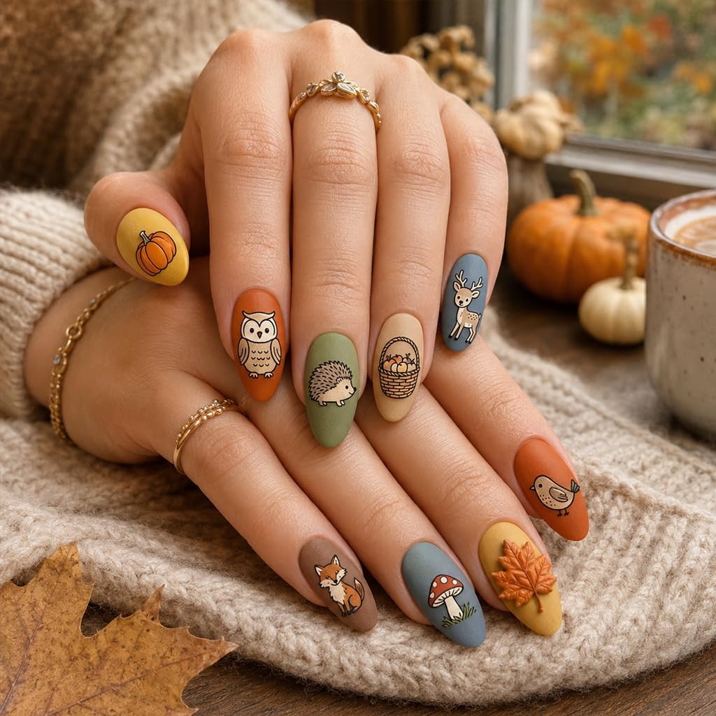 PH PandaHall 3pcs Animal Nail Stamping Plates Autumn Plants Nail Art Templates Wildlife Nails Art Design Maple Leaf Pumpkin Nails Image Plates for Women Thanksgiving DIY Printing Manicures Salon