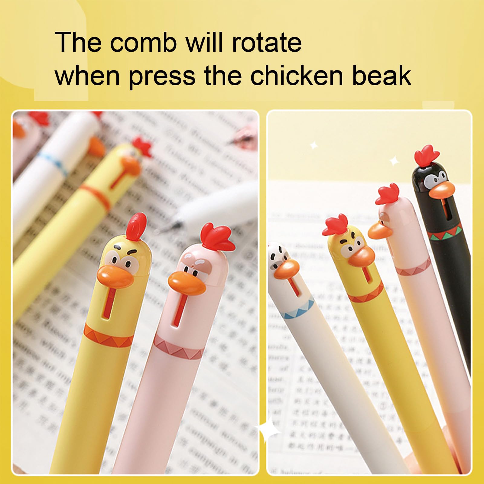 4 Pcs Cute Gel Pens Cartoon Chick Retractable Pens 0 5mm Black Ink Writing Pen Kawaii Funny Chicken — view 5