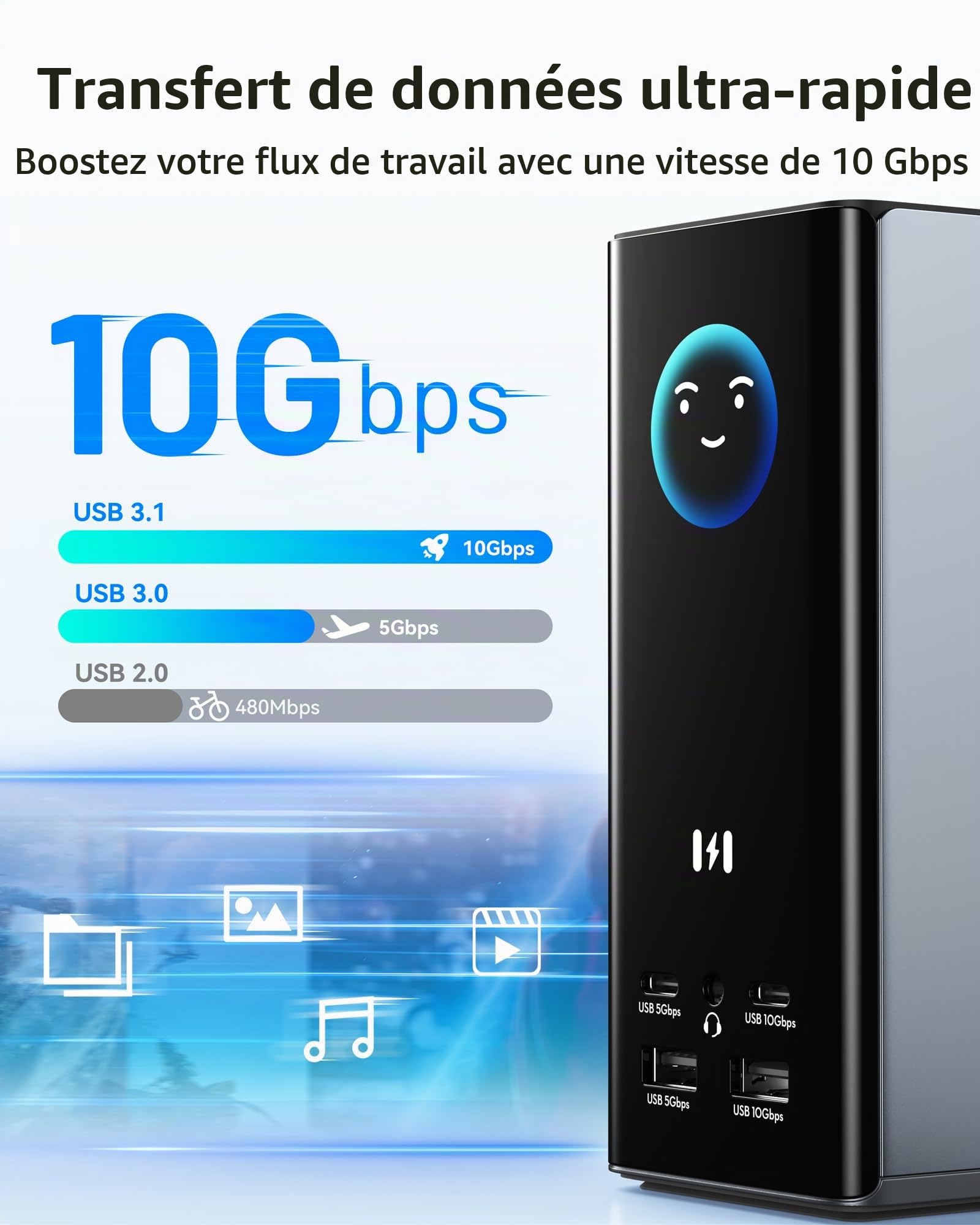 Station d'accueil Docking Station USB C 3 écrans pour Dell/HP/Win&macOS | 17 en 1 Dock USB C Triple Affichage avec 3 HDMI&2 DP, Smart Display, RJ45, 100W PD, 10Gbps USB A/C, SD/TF, Audio