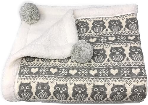 Miniatura 7 de Manta de bebé Sherpa de punto de algodón Snow Owl 30 x 40 pulgadas (azul marino)
