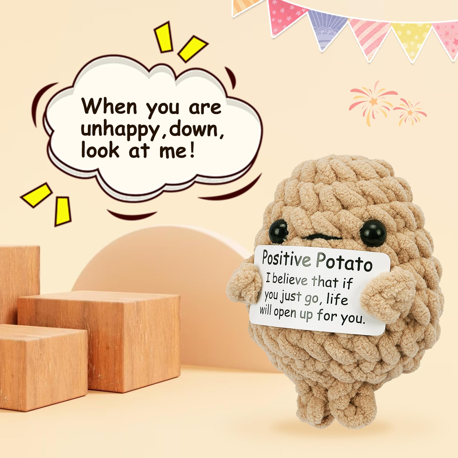 Beeboy Positive Potato Crochet - Animales de ganchillo de apoyo emocional, divertido adorno de punto, animal de peluche, calendario de Adviento para amantes, amigos, muñeca amigurumi de ganchillo