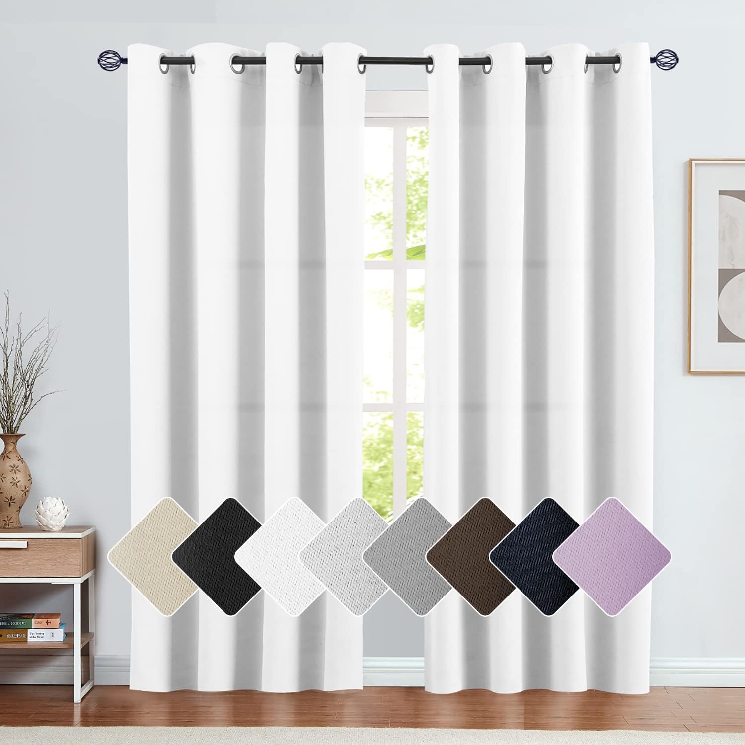 Vangao White Curtain 95 Inches Long for Living Room Bedroom Room Darkening Window Treatment Panel Triple Weave Moderate Blackout Drape Grommet Top 2 Panel