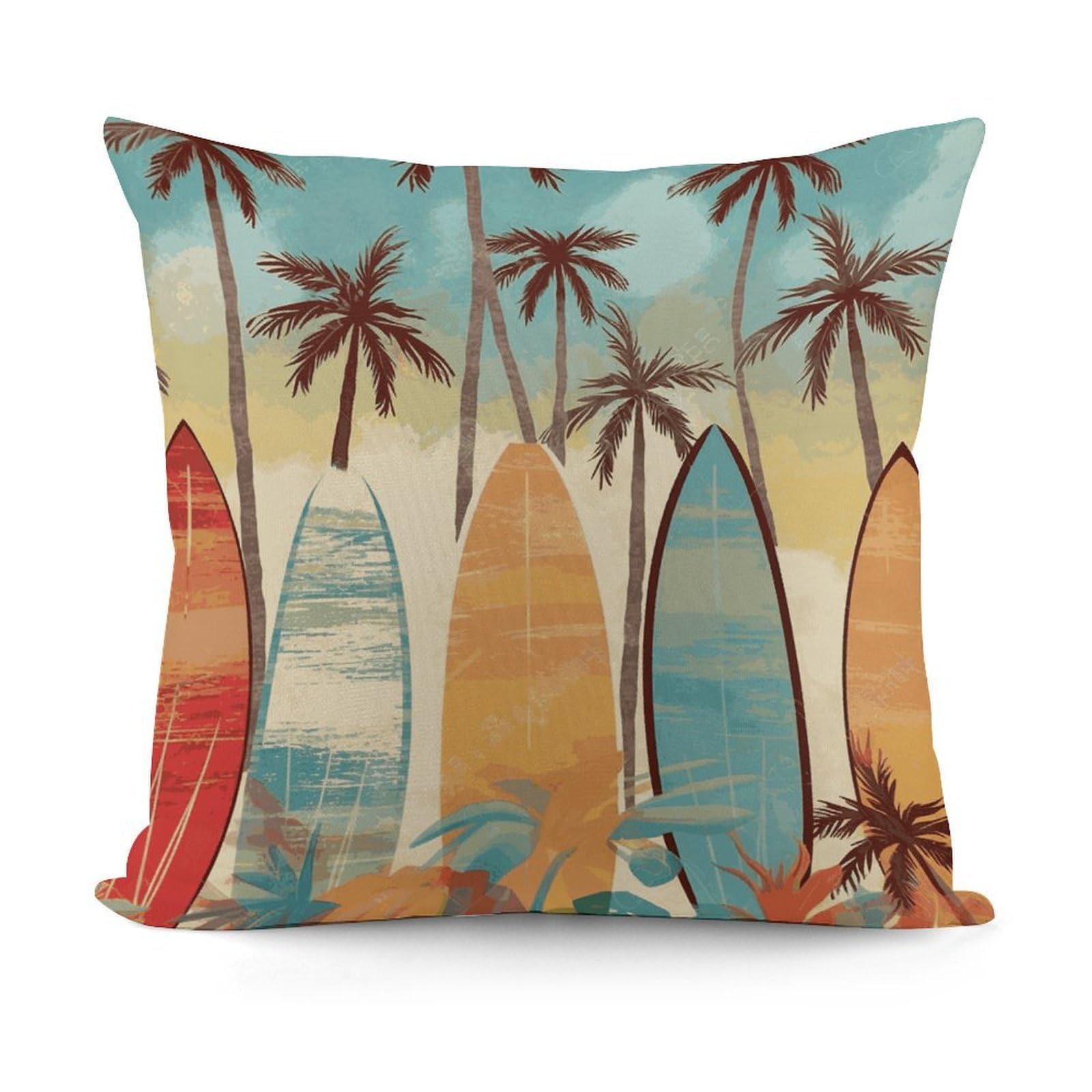 VstaDank Decorative Surfboard Palm Tree Throw Pillow Covers Luxury Soft Pillowcases Fluffy Plush Accent Pillow Cases Personalized Square Lumbar Pillows Shells for All Seasons 18" X 18"