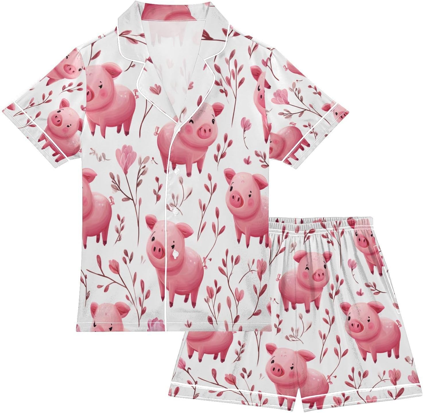 Silk Pajamas Sets Soft Satin 2 Piece Pjs Set Short Sleeve Sleepwear Nightwear