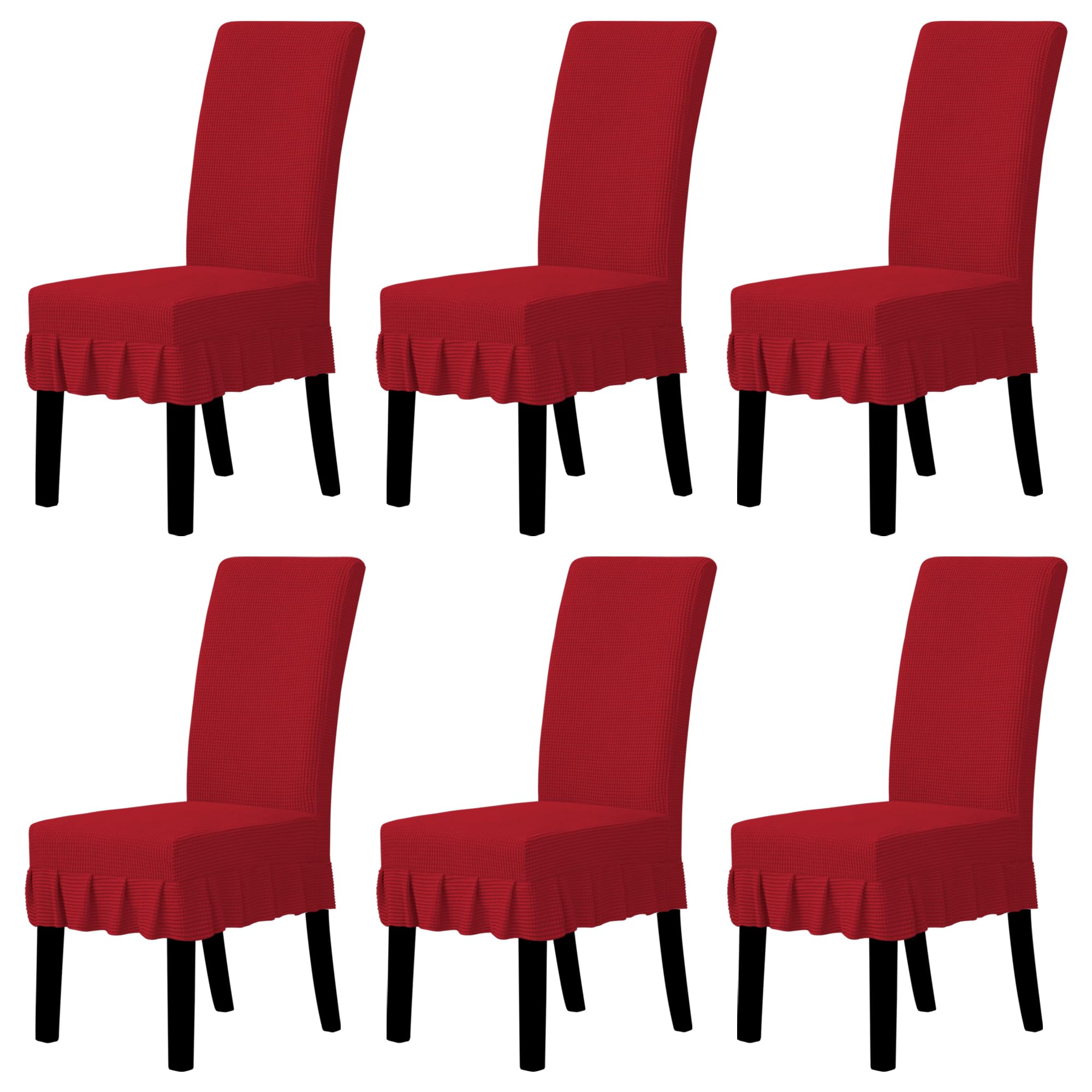 Easy-Going Dining Chair Covers Stretch Parsons Chair Slipcover with Skirt Chair Covers for Dining Room Restaurant Banquet (6 PCS, Red)