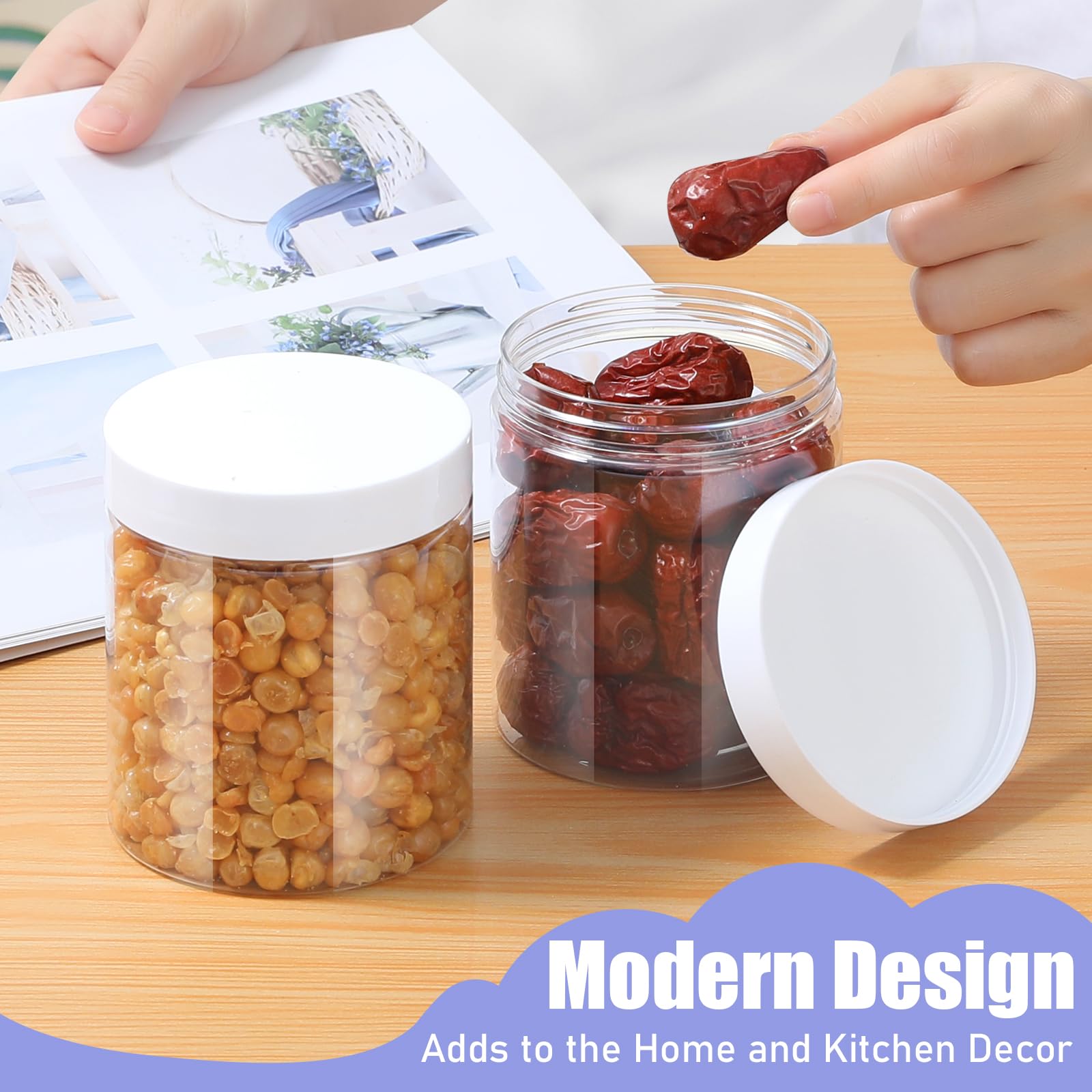 Tarros de plástico con tapas, recipiente hermético ideal para alimentos secos, mermelada de miel, mantequilla de maní, cosméticos, crema, baño y almacenamiento, incluye etiqueta adicional y un