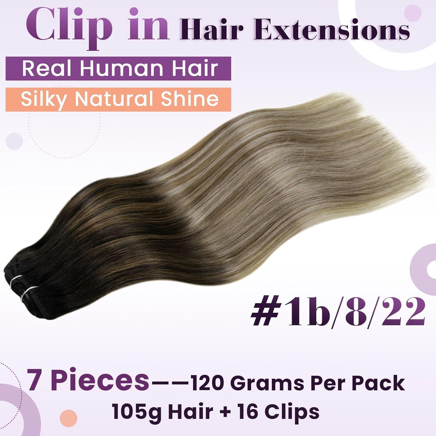 LaaVoo Clip in Hair Extensions Real Human Hair Black Hair Extensions Clip in 24 Inch 140g 7pcs Full Head Straight Balayage Light Brown & Blonde Remy Hair Double Weft #1b/8/22 - Image 2