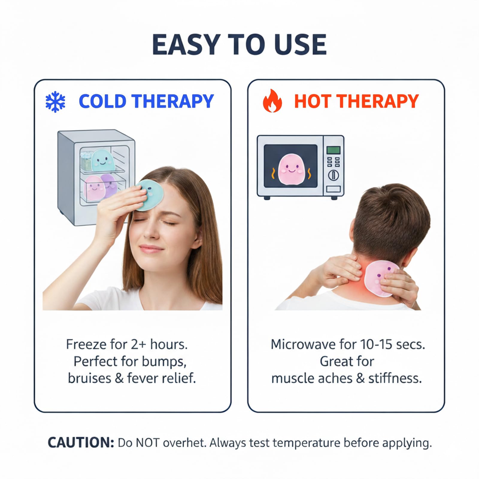 Boo Boo Lot de 8 blocs de glace pour enfants blessés, poche de glace avec housse souple pour soulager la douleur, la fièvre, les dents de sagesse, les premiers secours et la tête, le cou, les bras