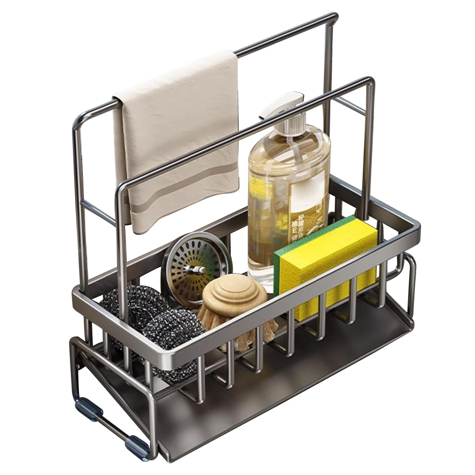 Glifora Drain Rack - Rustproof Carbon Steel Organiser with Detachable Drain Tray, Storage Rack for Kitchen Sink Sponges and Soap