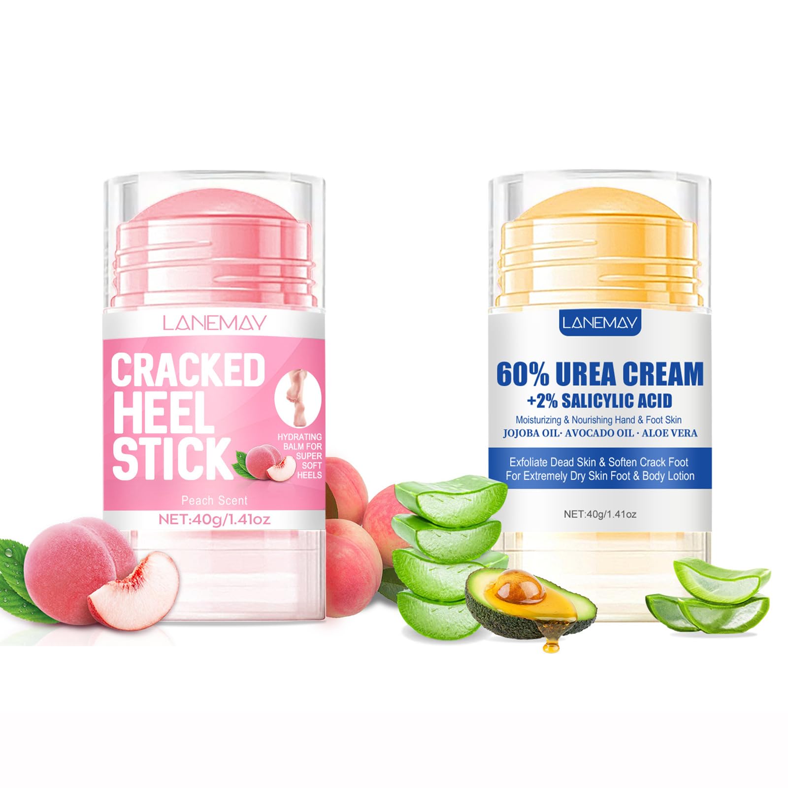 Hand and Foot Repair Cream, Peach Scented Cracked Heel Stick Balm + Urea Cream Stick