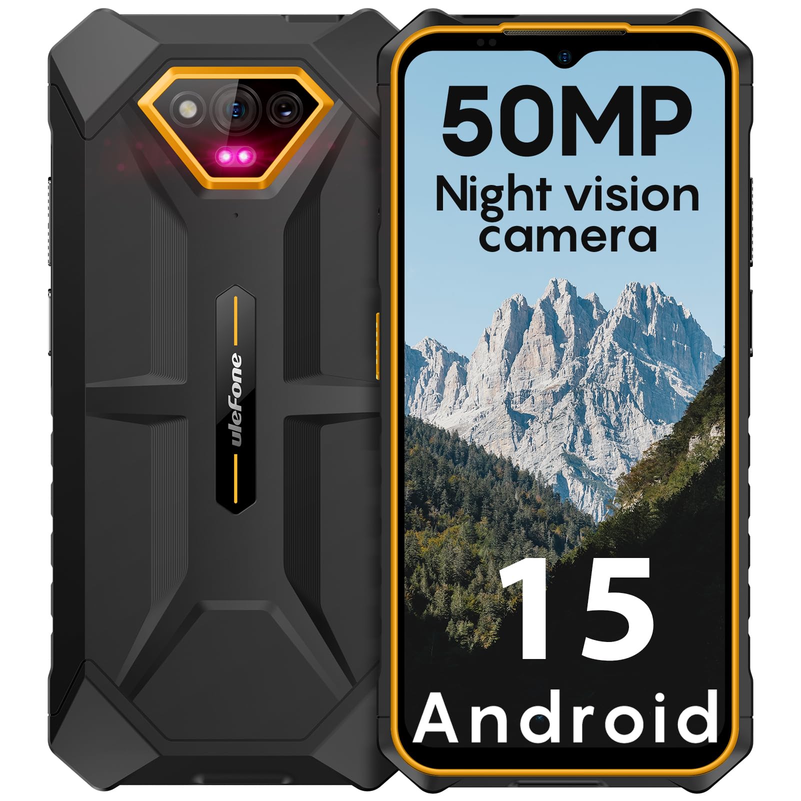 Armor X13 Rugged Phone, 12+64GB, 50MP Rear Camera, 24MP Night Vision Camera, Android 14 OS Rugged Smartphone, 6.52” Screen, 6320mAh, NFC, GPS, Dual 4G Unlocked Phones- Orange