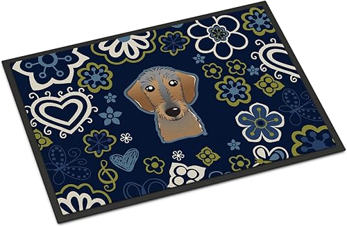 Miniatura 188 de Caroline's Treasures BB1449JMAT - Tapete de bienvenida de carlino negro, 24 x 36 pulgadas, tapete azul para puerta delantera, para interiores