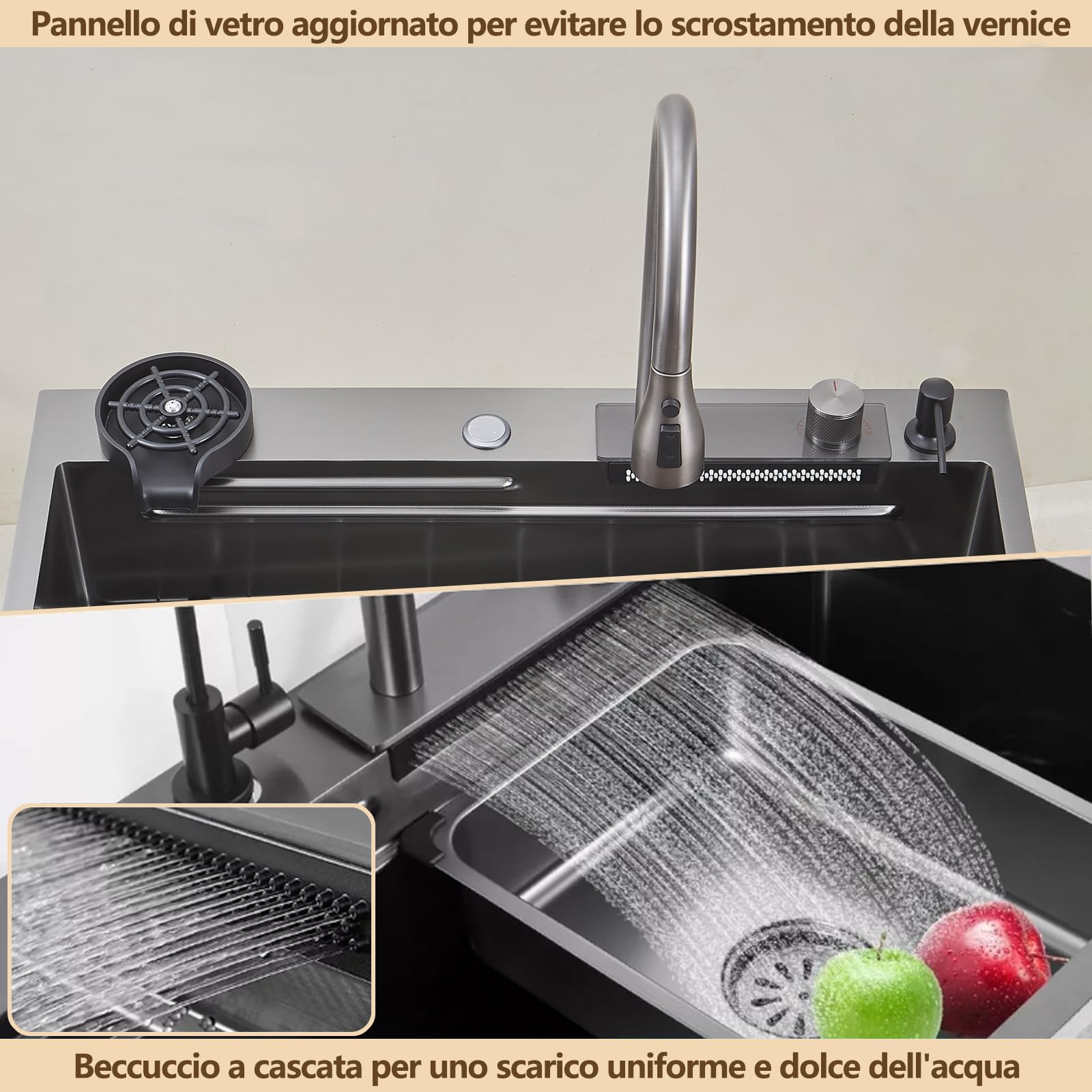 Lavello Cucina 1 Vasca 66 x 50 cm, Grigio Scuro Lavello in Acciaio Inox Lavello Cucina Multifunzionale in Stile Contemporaneo Con set completo di accessori Adatto per bar, balcone, cucina (66 * 50cm)