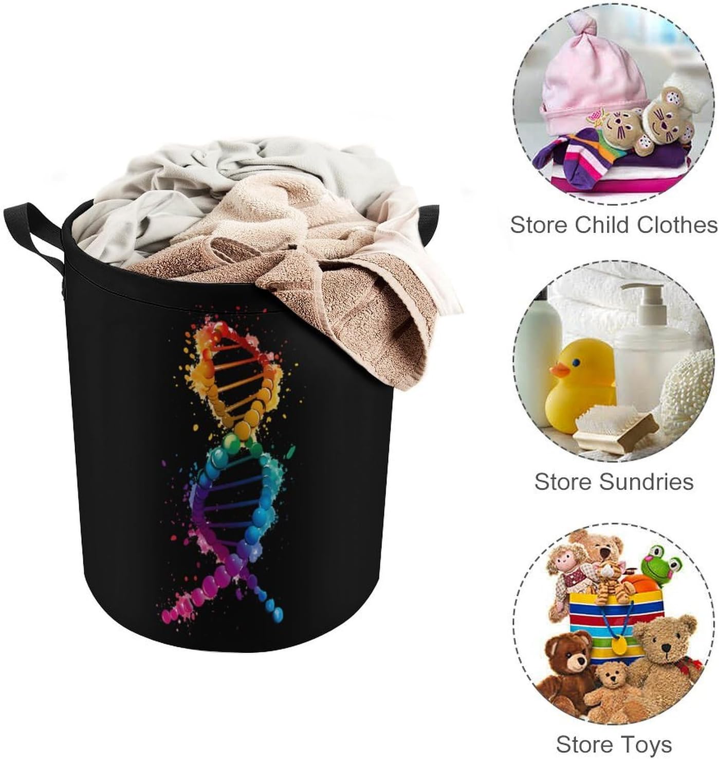 Gay DNA Science Laundry Basket Dirty Clothes Hamper Storage Laundry Bag with Handles for Dorm Room 44x35cm
