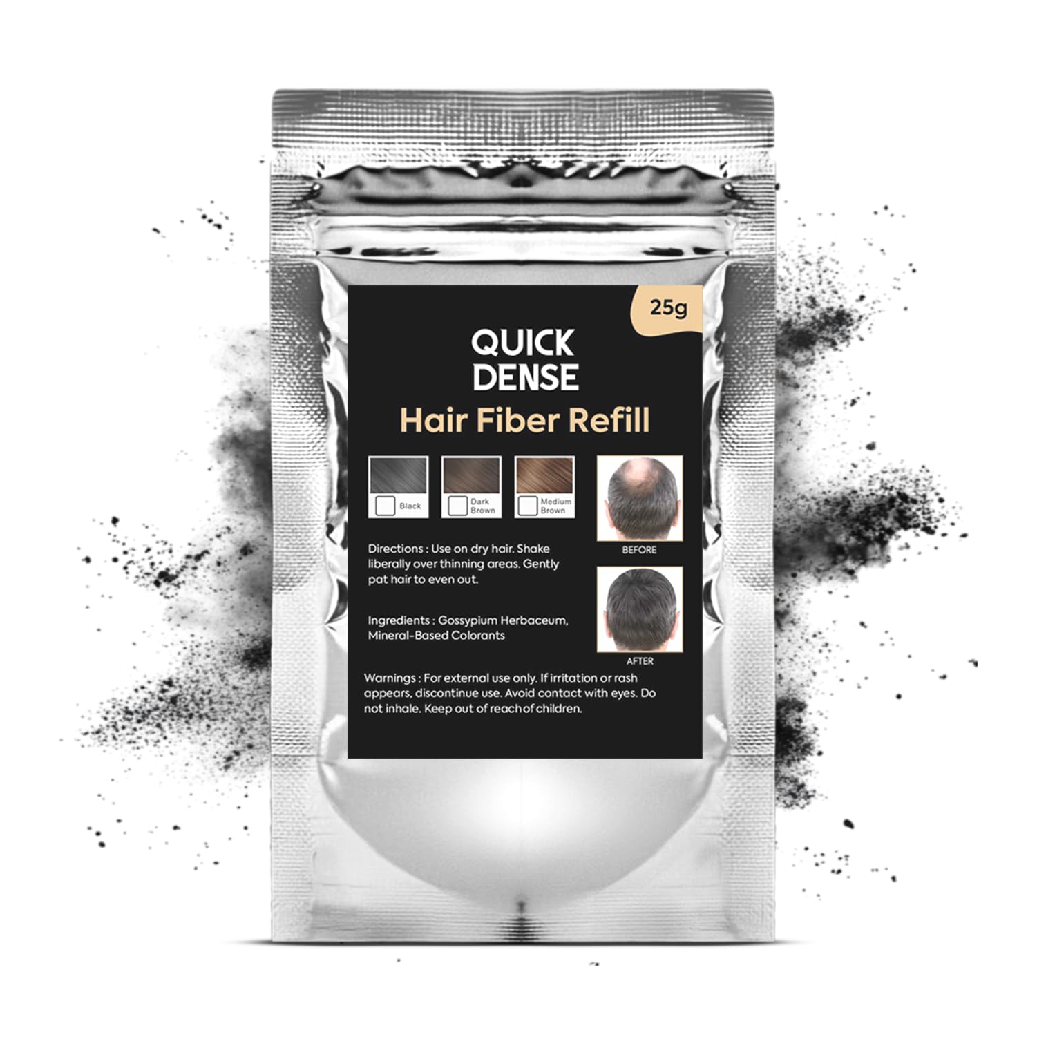 QUICK DENSE Hair Building Fiber Refill Pack | Plant Based Cotton Fibers Refill Bag for Men & Women | Styling Accessory for Thin Hair Appearance | Natural Look - Black (Pack of 1)-image-15
