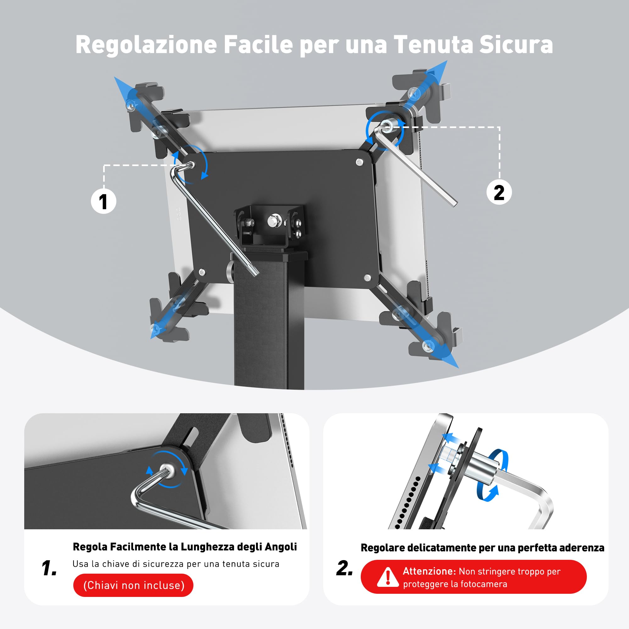 AboveTEK Supporto Chiosco Antifurto per iPad, Rotazione 360° e Altezza Regolabile 21-34 cm, Acciaio e Alluminio Resistente, per Tablet da 9.7"-13", Supporto di Sicurezza POS per Uso Commerciale-Nero