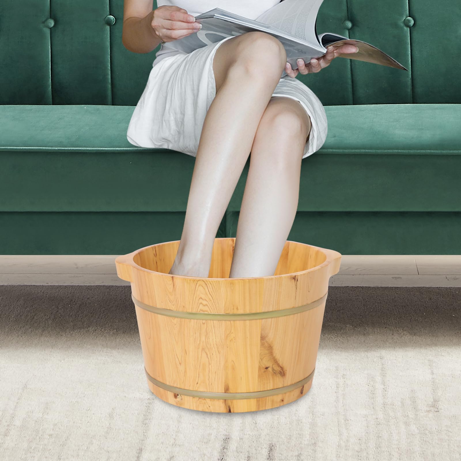 Cubeta de pies y baño de pies de madera de ciprés 36,5 x 25 cm | Cuencos para pedicura y spa, portátiles y reutilizables, ideales para sauna y hotel