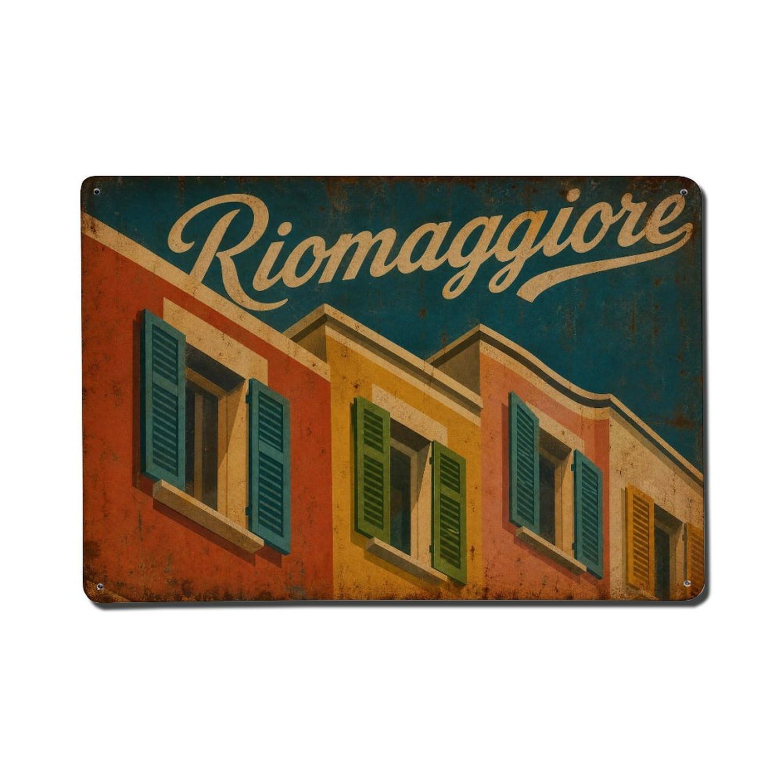 Vintage Travel Riomaggiore Window Shutters Colorful Italy Metal Tin Sign